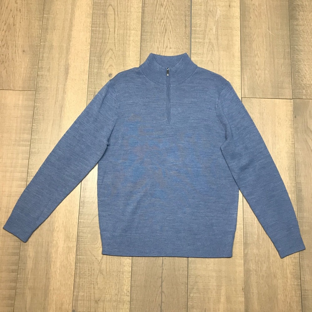 J.CREW Sweater Mens Size M Blue Merino Wool Blend 1/4 Zip Quarter Zip Preppy